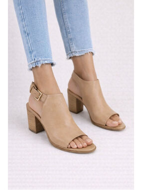 Eileen Fisher Tan Leather Slingback Block Heel Sandals Womens 8.5 Comfort